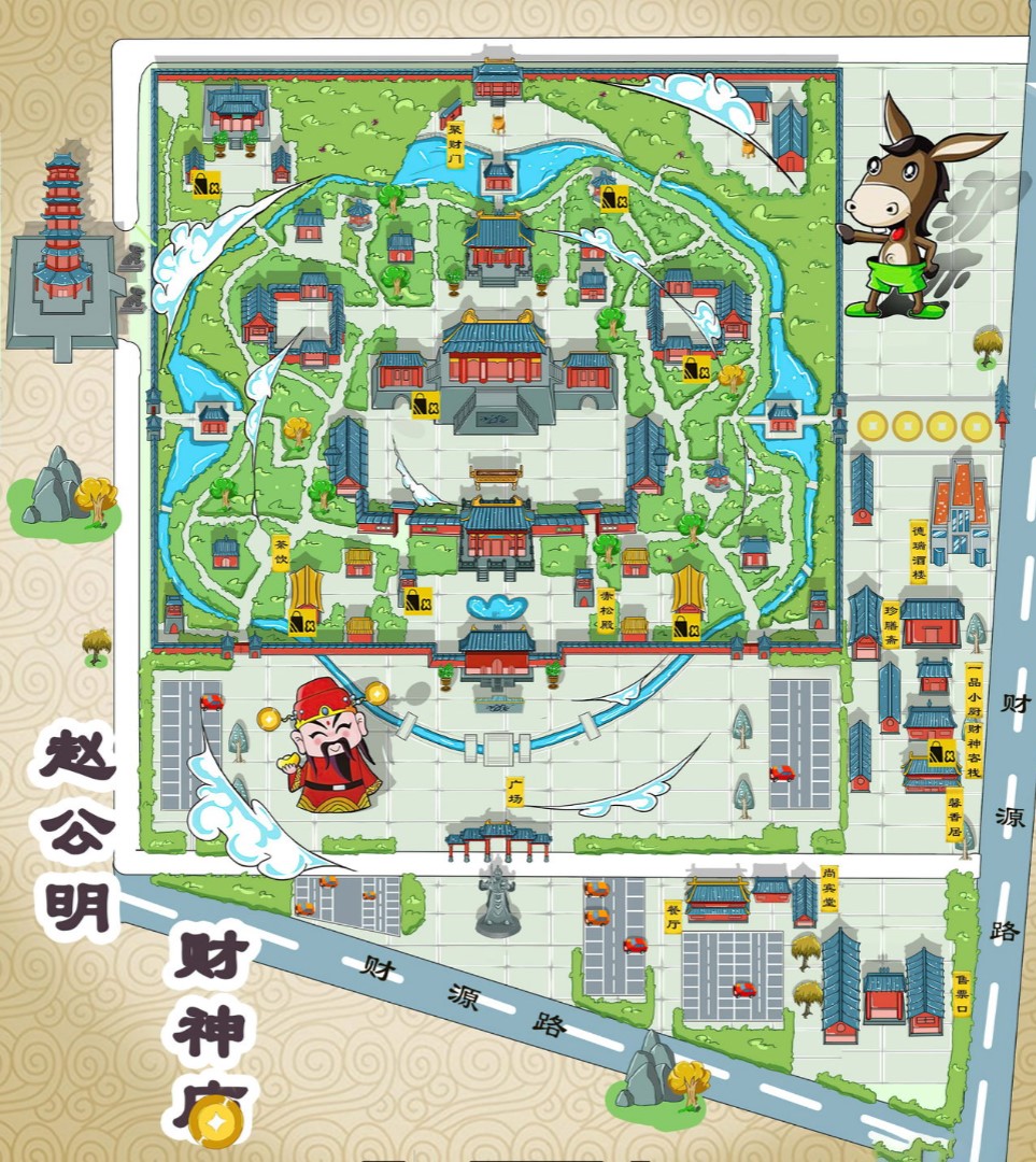藤县寺庙类手绘地图